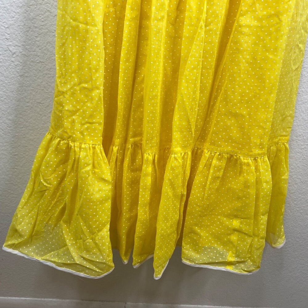 Vintage Miss Elliette Dress Sleeveless Maxi Micro Polka Dot Ruffle Hem Yellow 8 - Picture 9 of 16